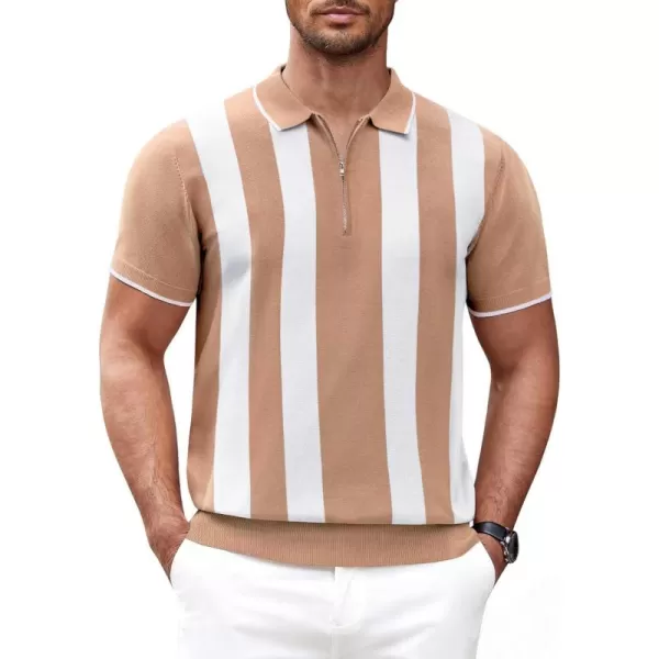 COOFANDY Men's Zipper Polo Shirt Casual Knit Short Sleeve Polo T Shirt Classic Fit Shirts