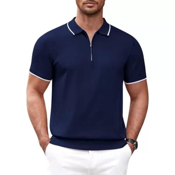 COOFANDY Men's Zipper Polo Shirt Casual Knit Short Sleeve Polo T Shirt Classic Fit Shirts