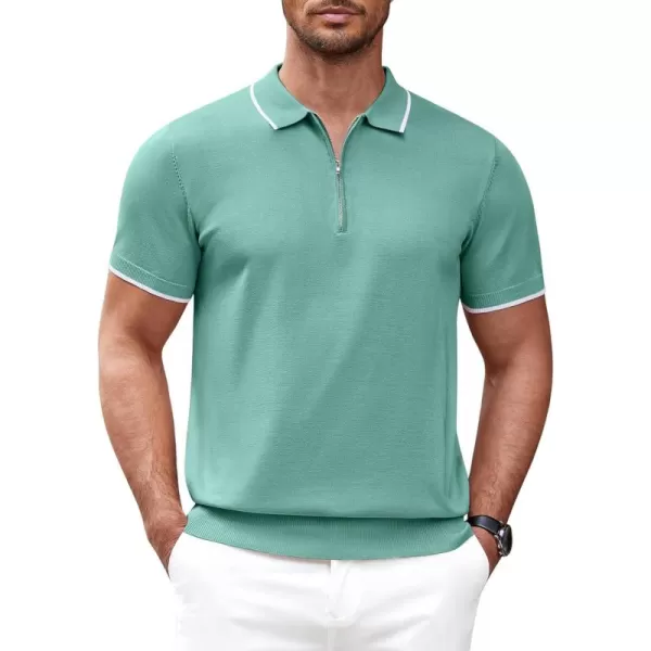 COOFANDY Men's Zipper Polo Shirt Casual Knit Short Sleeve Polo T Shirt Classic Fit Shirts