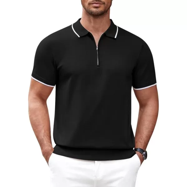 COOFANDY Men's Zipper Polo Shirt Casual Knit Short Sleeve Polo T Shirt Classic Fit Shirts