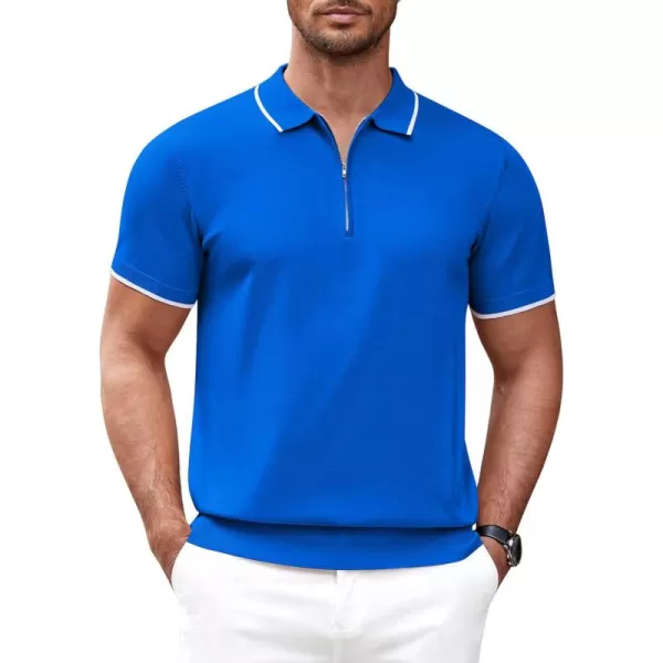 COOFANDY Men's Zipper Polo Shirt Casual Knit Short Sleeve Polo T Shirt Classic Fit Shirts