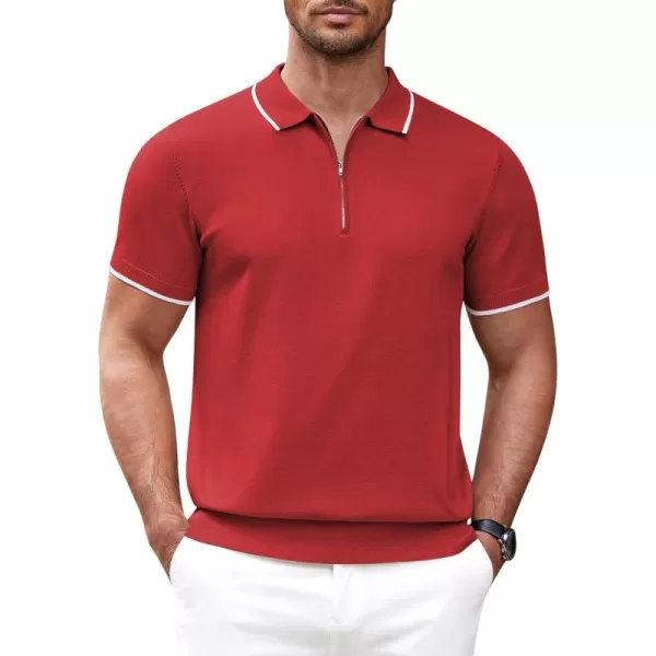 COOFANDY Men's Zipper Polo Shirt Casual Knit Short Sleeve Polo T Shirt Classic Fit Shirts