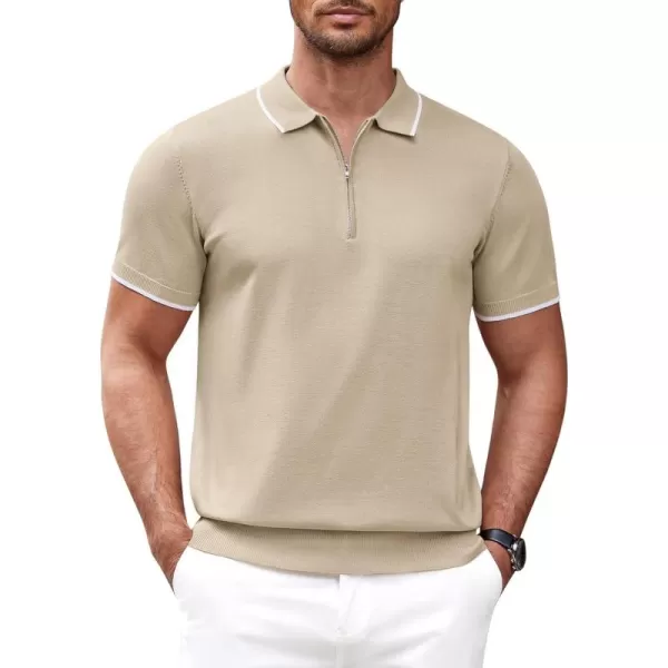 COOFANDY Men's Zipper Polo Shirt Casual Knit Short Sleeve Polo T Shirt Classic Fit Shirts