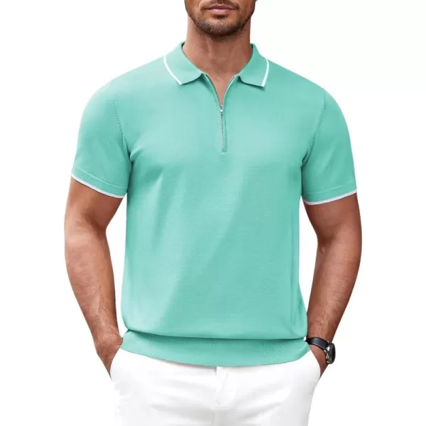 COOFANDY Men's Zipper Polo Shirt Casual Knit Short Sleeve Polo T Shirt Classic Fit Shirts