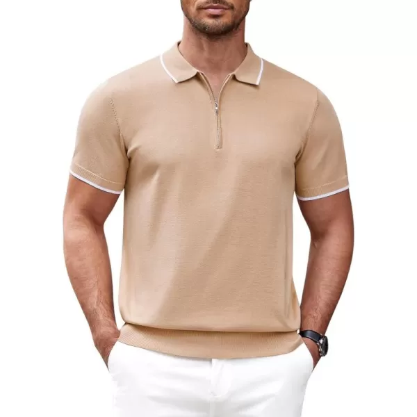 COOFANDY Men's Zipper Polo Shirt Casual Knit Short Sleeve Polo T Shirt Classic Fit Shirts