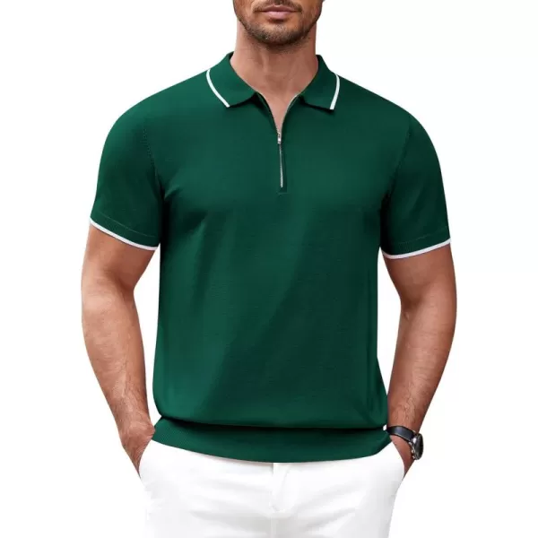 COOFANDY Men's Zipper Polo Shirt Casual Knit Short Sleeve Polo T Shirt Classic Fit Shirts
