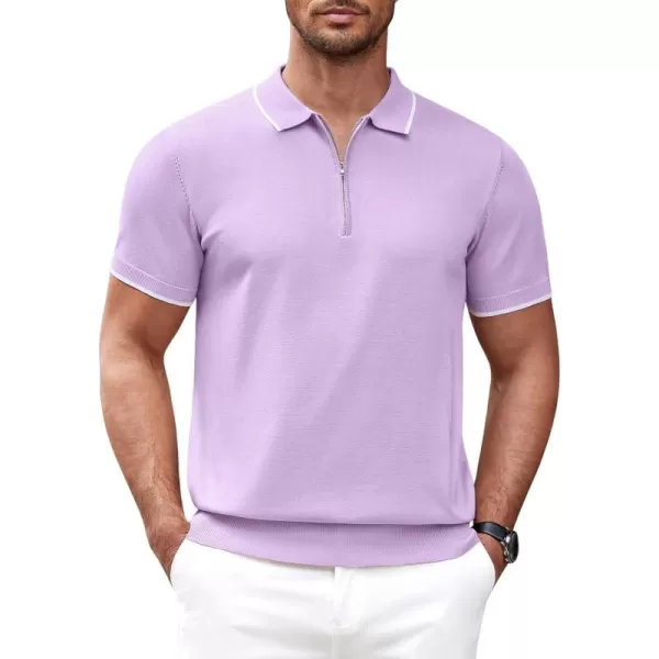 COOFANDY Men's Zipper Polo Shirt Casual Knit Short Sleeve Polo T Shirt Classic Fit Shirts
