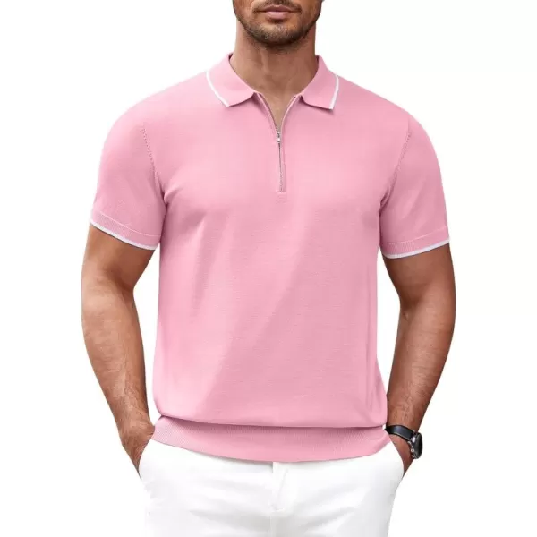 COOFANDY Men's Zipper Polo Shirt Casual Knit Short Sleeve Polo T Shirt Classic Fit Shirts