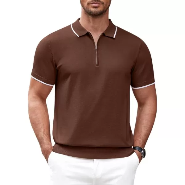 COOFANDY Men's Zipper Polo Shirt Casual Knit Short Sleeve Polo T Shirt Classic Fit Shirts