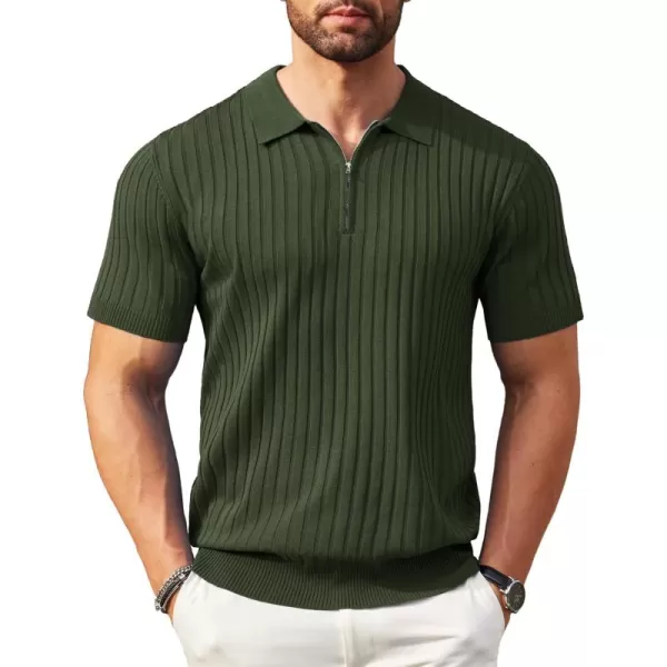 COOFANDY Men's Zipper Polo Shirts Short Sleeve Ribbed Knit Polo T Shirts Fashion Casual Golf Shirts