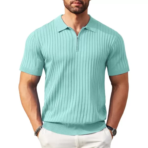 COOFANDY Men's Zipper Polo Shirts Short Sleeve Ribbed Knit Polo T Shirts Fashion Casual Golf Shirts
