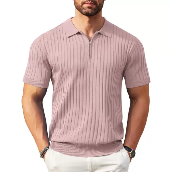 COOFANDY Men's Zipper Polo Shirts Short Sleeve Ribbed Knit Polo T Shirts Fashion Casual Golf Shirts