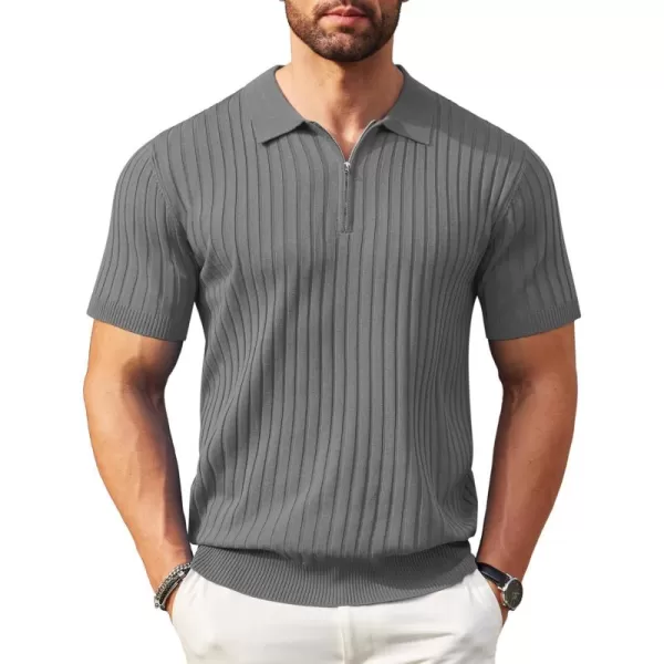 COOFANDY Men's Zipper Polo Shirts Short Sleeve Ribbed Knit Polo T Shirts Fashion Casual Golf Shirts