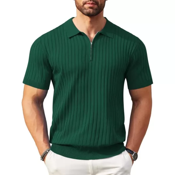 COOFANDY Men's Zipper Polo Shirts Short Sleeve Ribbed Knit Polo T Shirts Fashion Casual Golf Shirts