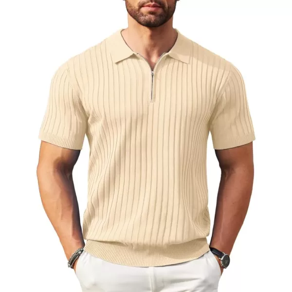 COOFANDY Men's Zipper Polo Shirts Short Sleeve Ribbed Knit Polo T Shirts Fashion Casual Golf Shirts