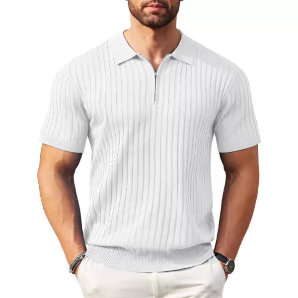 COOFANDY Men's Zipper Polo Shirts Short Sleeve Ribbed Knit Polo T Shirts Fashion Casual Golf Shirts