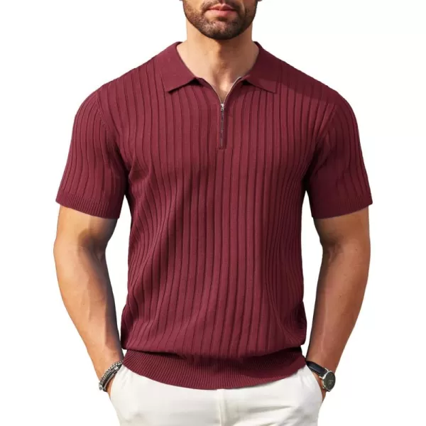COOFANDY Men's Zipper Polo Shirts Short Sleeve Ribbed Knit Polo T Shirts Fashion Casual Golf Shirts