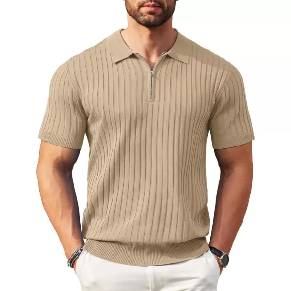 COOFANDY Men's Zipper Polo Shirts Short Sleeve Ribbed Knit Polo T Shirts Fashion Casual Golf Shirts