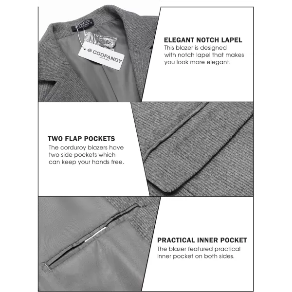 COOFADNY Men's Casual Corduroy Blazer Classic Fit Two Button Sport Coat Fashion Notch Lapel Blazer Jacket