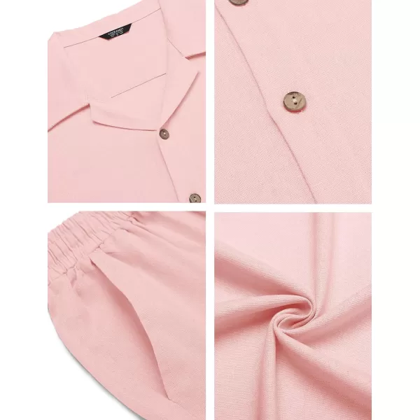 COOFANDY Men 2 Piece Linen Outfit Beach Button Down Shirt Casual Loose Pant Sets