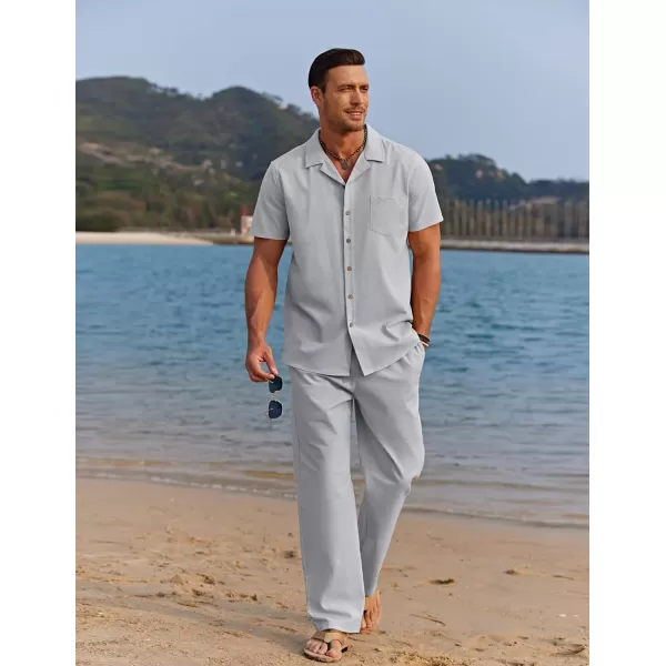 COOFANDY Men 2 Piece Linen Outfit Beach Button Down Shirt Casual Loose Pant Sets
