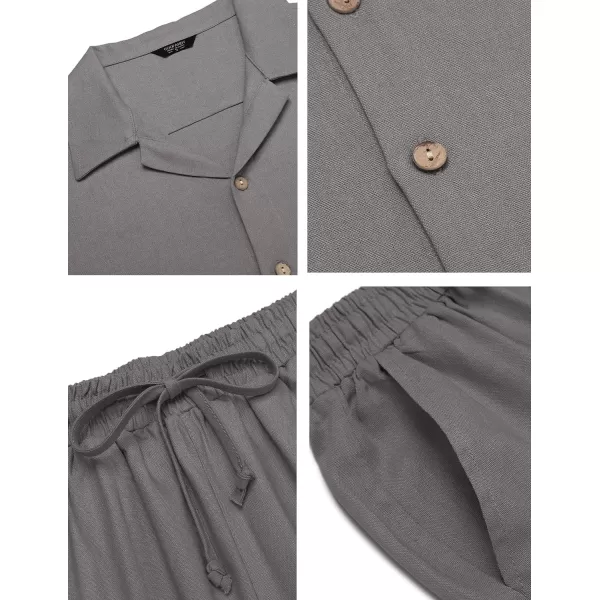 COOFANDY Men 2 Piece Linen Outfit Beach Button Down Shirt Casual Loose Pant Sets