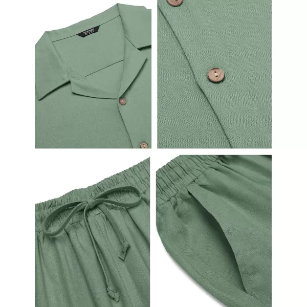 COOFANDY Men 2 Piece Linen Outfit Beach Button Down Shirt Casual Loose Pant Sets