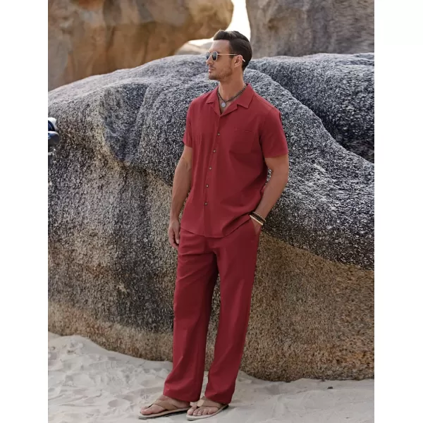 COOFANDY Men 2 Piece Linen Outfit Beach Button Down Shirt Casual Loose Pant Sets