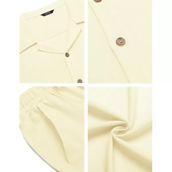 COOFANDY Men 2 Piece Linen Outfit Beach Button Down Shirt Casual Loose Pant Sets