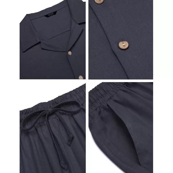 COOFANDY Men 2 Piece Linen Outfit Beach Button Down Shirt Casual Loose Pant Sets