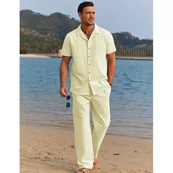 COOFANDY Men 2 Piece Linen Outfit Beach Button Down Shirt Casual Loose Pant Sets