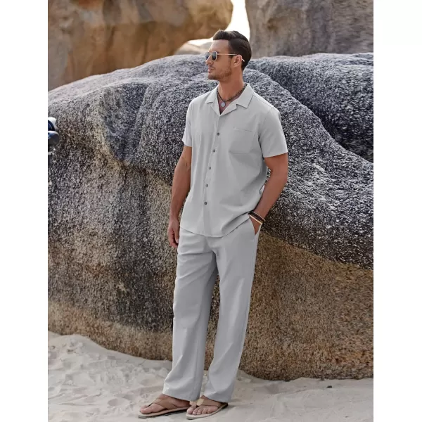 COOFANDY Men 2 Piece Linen Outfit Beach Button Down Shirt Casual Loose Pant Sets