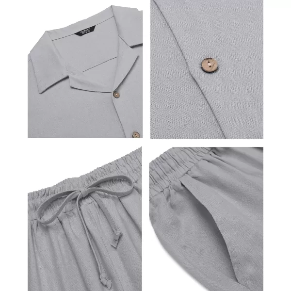 COOFANDY Men 2 Piece Linen Outfit Beach Button Down Shirt Casual Loose Pant Sets