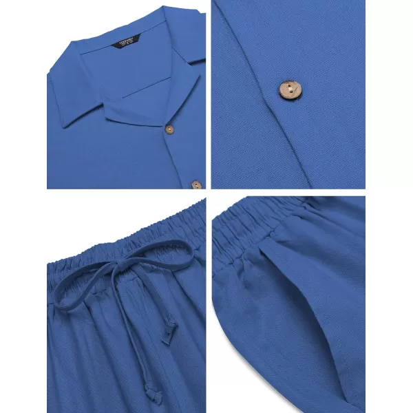 COOFANDY Men 2 Piece Linen Outfit Beach Button Down Shirt Casual Loose Pant Sets