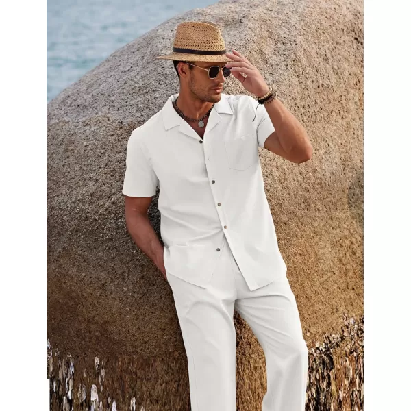 COOFANDY Men 2 Piece Linen Outfit Beach Button Down Shirt Casual Loose Pant Sets