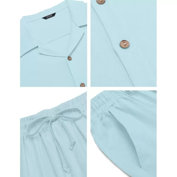 COOFANDY Men 2 Piece Linen Outfit Beach Button Down Shirt Casual Loose Pant Sets