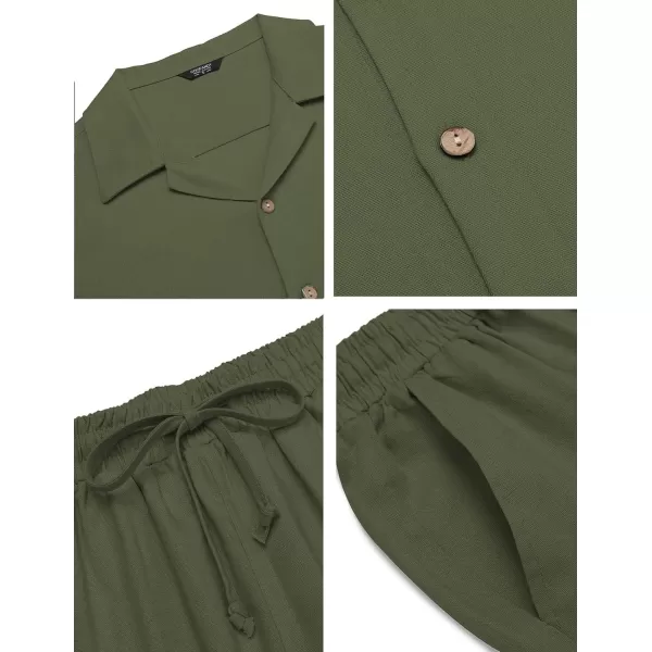 COOFANDY Men 2 Piece Linen Outfit Beach Button Down Shirt Casual Loose Pant Sets
