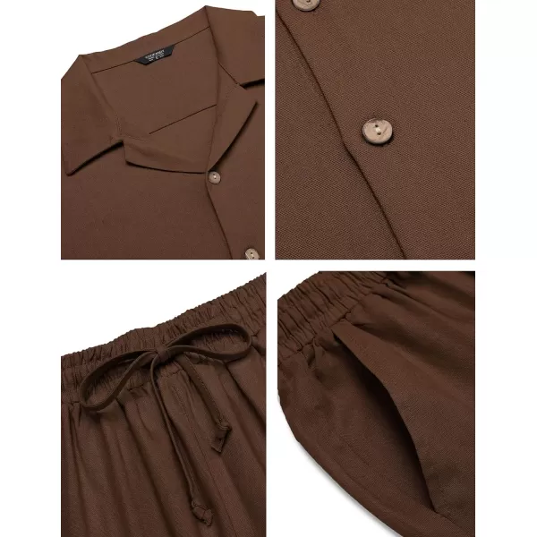 COOFANDY Men 2 Piece Linen Outfit Beach Button Down Shirt Casual Loose Pant Sets