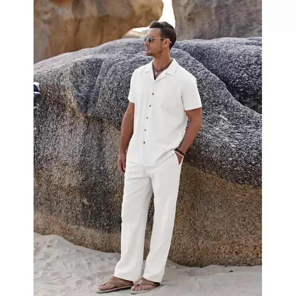 COOFANDY Men 2 Piece Linen Outfit Beach Button Down Shirt Casual Loose Pant Sets