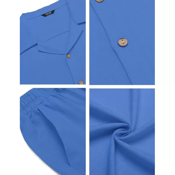 COOFANDY Men 2 Piece Linen Outfit Beach Button Down Shirt Casual Loose Pant Sets