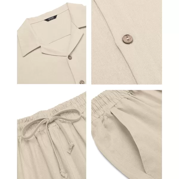 COOFANDY Men 2 Piece Linen Outfit Beach Button Down Shirt Casual Loose Pant Sets
