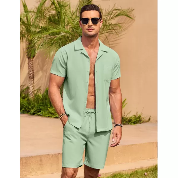 COOFANDY Men's 2 Pieces Casual Beach Outfits Short Sleeve Button Down Shirts Summer Short Set