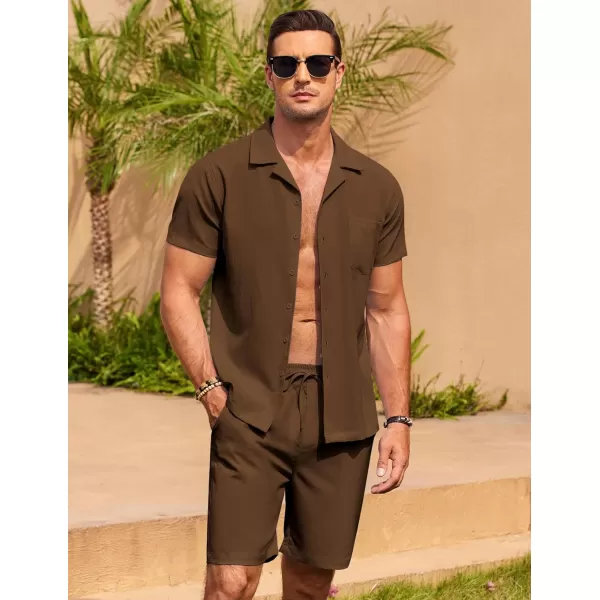 COOFANDY Men's 2 Pieces Casual Beach Outfits Short Sleeve Button Down Shirts Summer Short Set