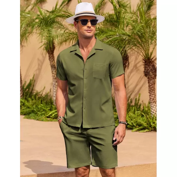 COOFANDY Men's 2 Pieces Casual Beach Outfits Short Sleeve Button Down Shirts Summer Short Set