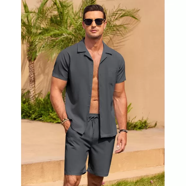 COOFANDY Men's 2 Pieces Casual Beach Outfits Short Sleeve Button Down Shirts Summer Short Set