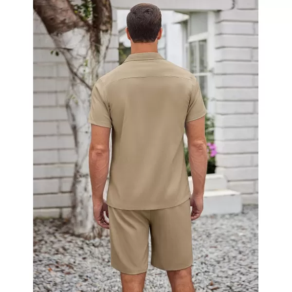 COOFANDY Men's 2 Pieces Casual Beach Outfits Short Sleeve Button Down Shirts Summer Short Set