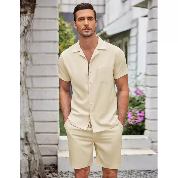 COOFANDY Men's 2 Pieces Casual Beach Outfits Short Sleeve Button Down Shirts Summer Short Set