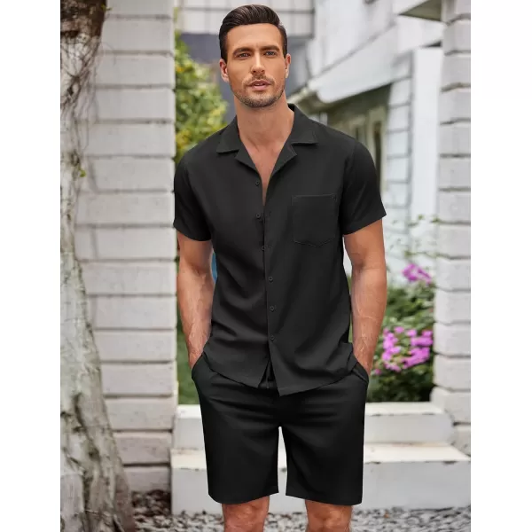 COOFANDY Men's 2 Pieces Casual Beach Outfits Short Sleeve Button Down Shirts Summer Short Set