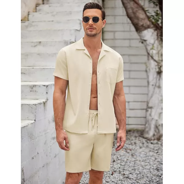COOFANDY Men's 2 Pieces Casual Beach Outfits Short Sleeve Button Down Shirts Summer Short Set