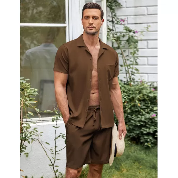 COOFANDY Men's 2 Pieces Casual Beach Outfits Short Sleeve Button Down Shirts Summer Short Set